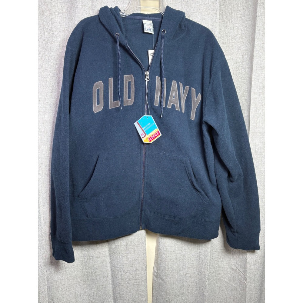 Old Navy Performance Fleece Zip Up Hoodie Navy Blue Logo Sweatshirt Womens Med